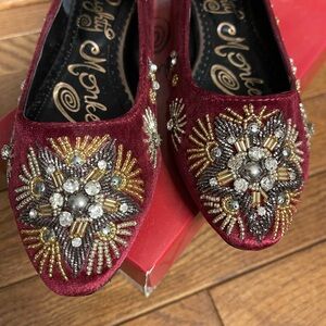 Embellished Velvet Flats in Burgundy by Not Listed